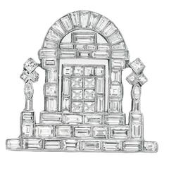 Unique Diamond Platinum Temple Brooch