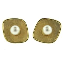 Retro Large Mikimoto Pearl Gold Cufflinks