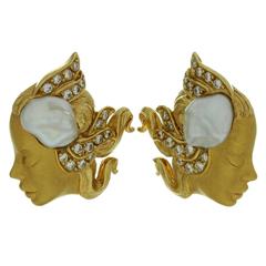 Carrera y Carrera Cultured Pearl Diamond Gold Maiden Earrings