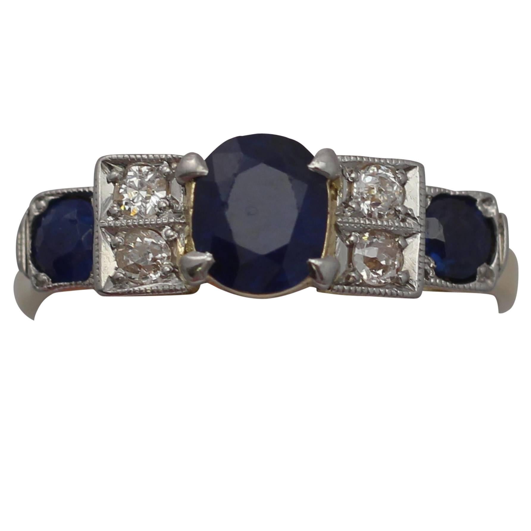 1920s Antique 1.57 Carat Sapphire & Diamond Yellow Gold Cocktail Ring