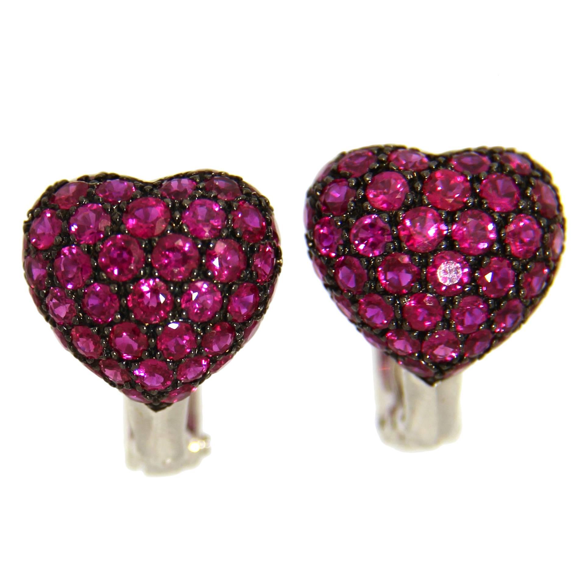 Jona Ruby Heart 18 Karat White Gold Clip-on-earrings