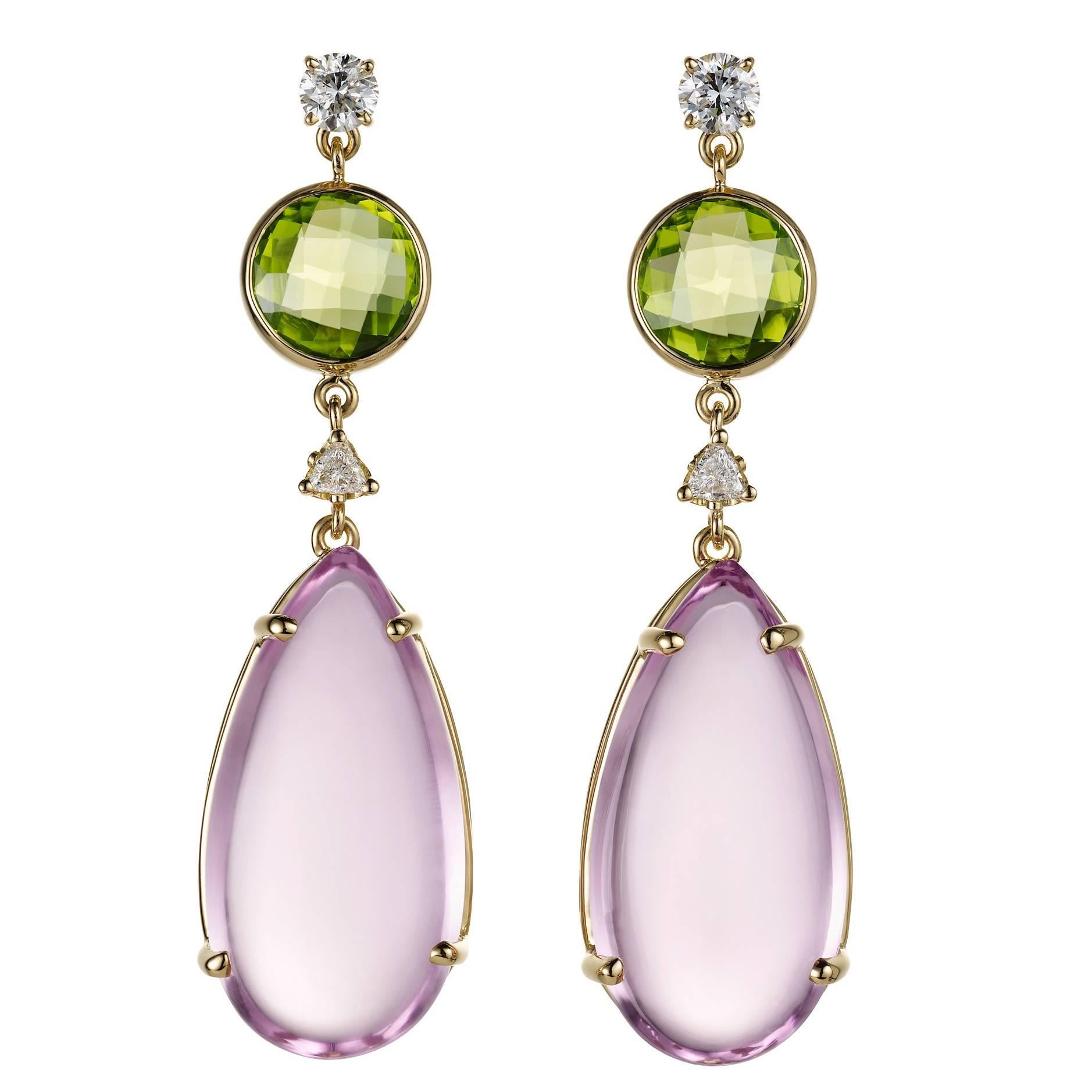 Phinda Kunzite Peridot Diamonds Gold Earrings For Sale