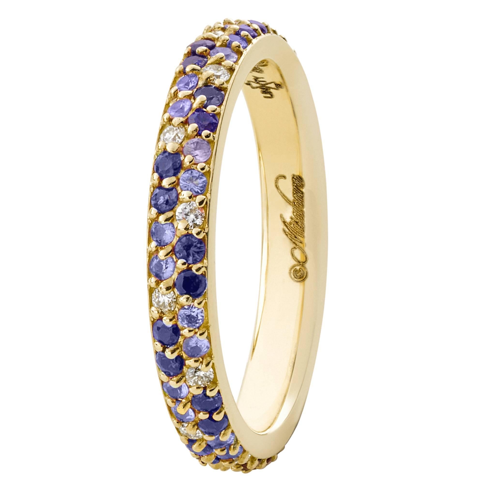 Blue Cave Blue Sapphires Diamonds Gold Eternity Band Ring For Sale