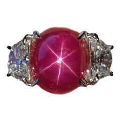 6.19 Carat Burma Star Ruby Diamond Platinum Ring
