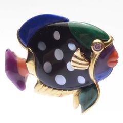 Asch Grossbardt Inlaid Stone Fish Brooch