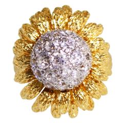 1940s Diamond Two Color Gold Flower Ring
