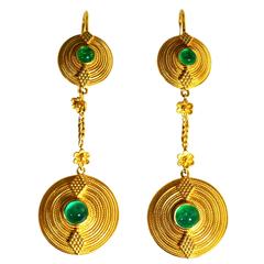 Lalaounis Cabochon Emerald Gold Pendant Earrings