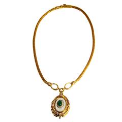 Lalaounis Rock Crystal Emerald Diamond Gold Pendant Necklace