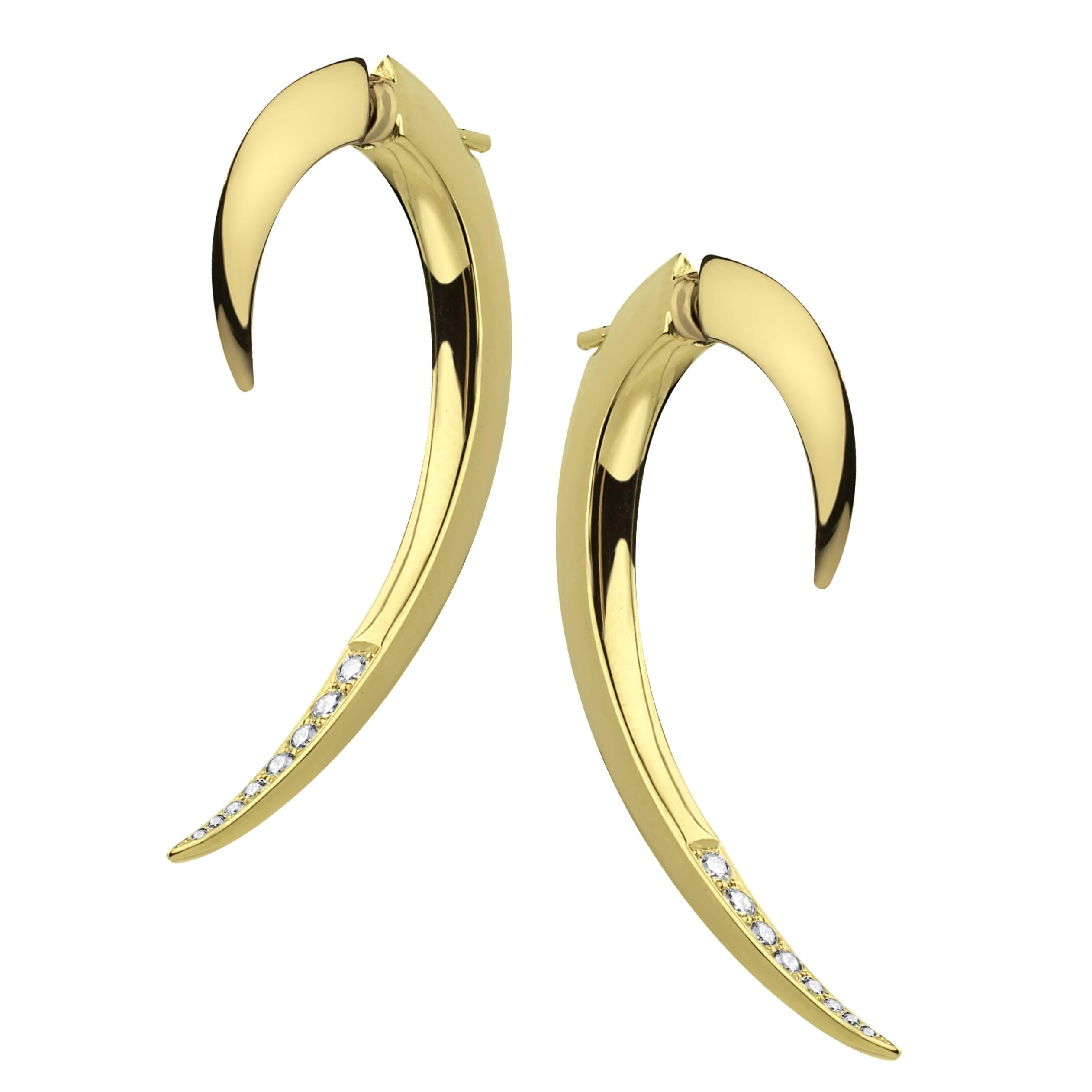 Shaun Leane Yellow Dold Vermeil and Diamond Hook Earrings For Sale