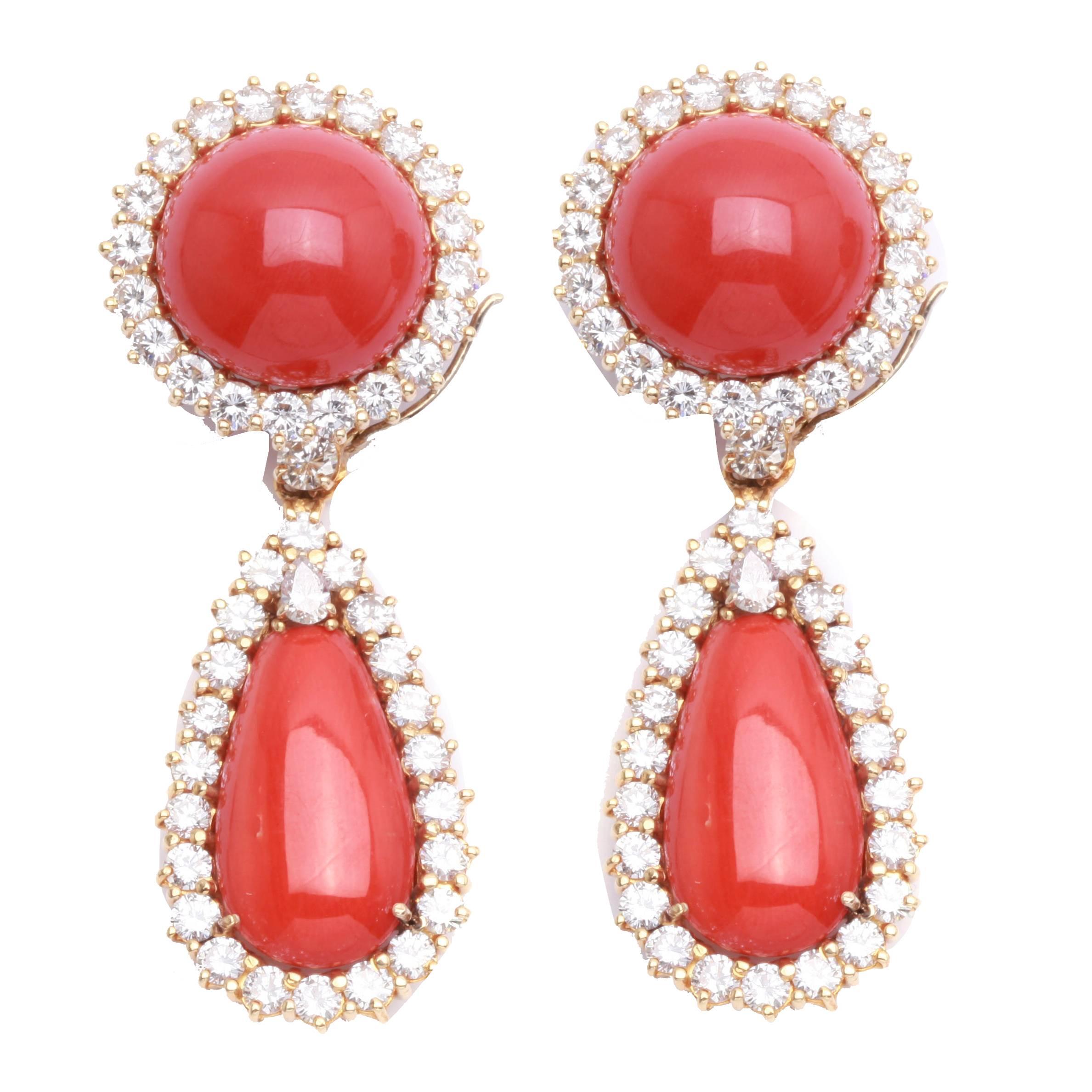 Coral Diamond Ear Pendants 