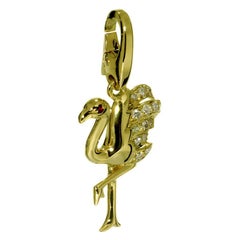 Vintage Cartier Diamond Gold Flamingo Pendant Charm