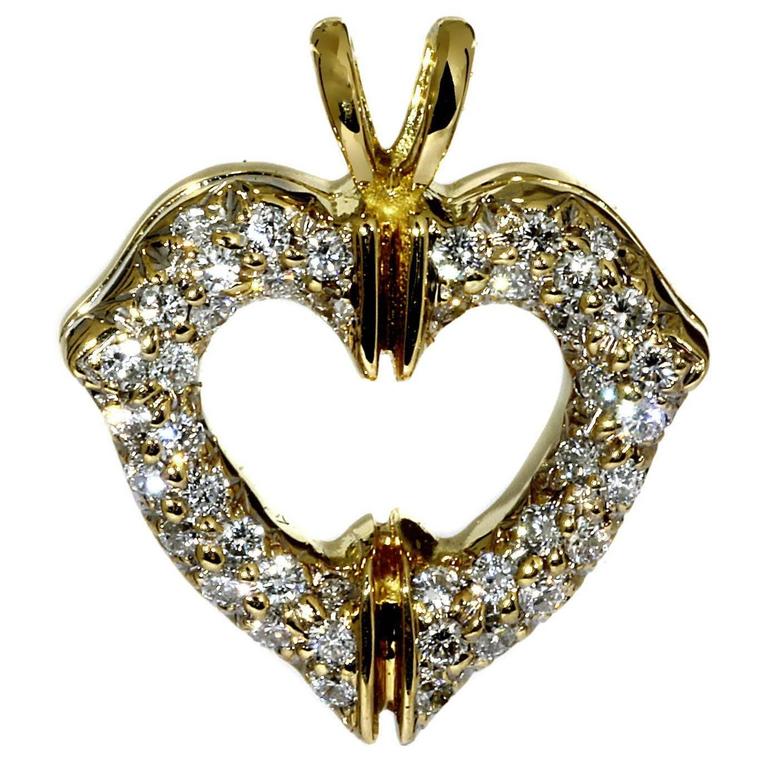 Cartier Diamond Gold Heart Necklace Pendant For Sale at 1stDibs