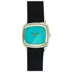 Vintage Piaget Lady's White Gold Blue Dial Wristwatch