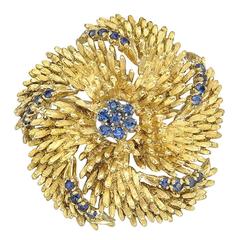 Sapphire Gold Pinwheel Flower Brooch