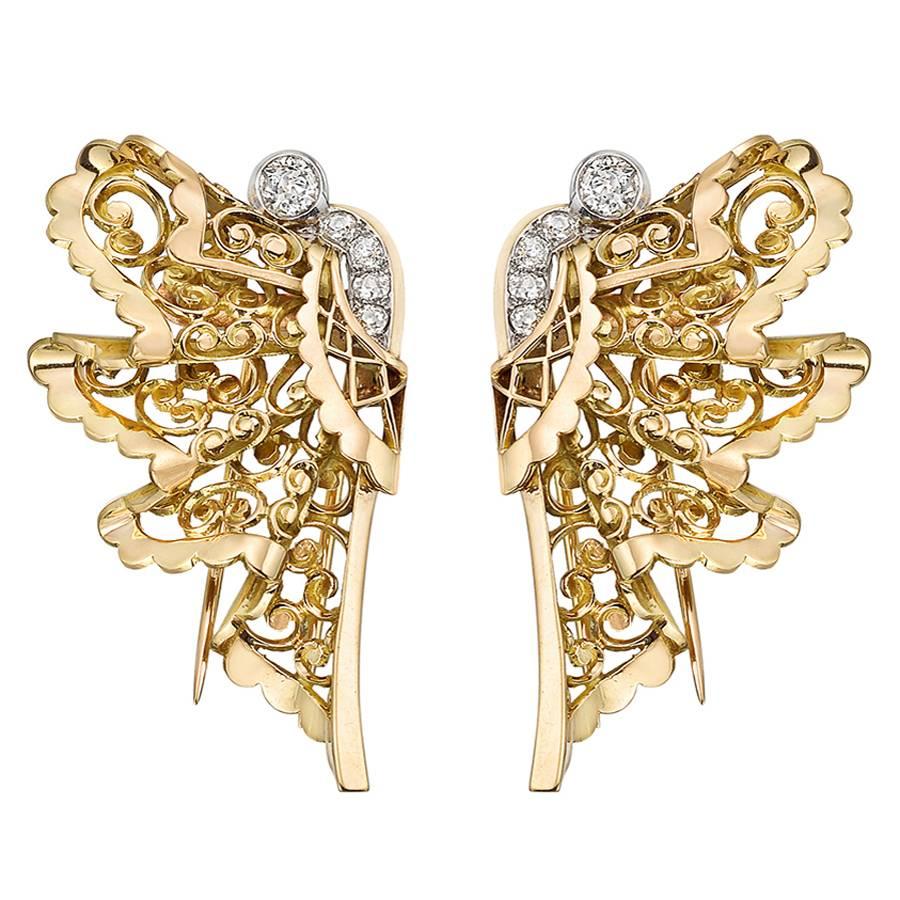French Retro Diamond Gold Platinum Butterfly Clips
