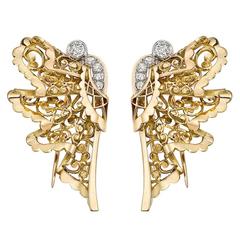 French Retro Diamond Gold Platinum Butterfly Clips