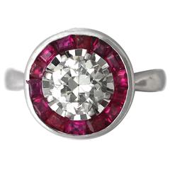 1950s Diamond & Ruby White Gold Cocktail Ring 10