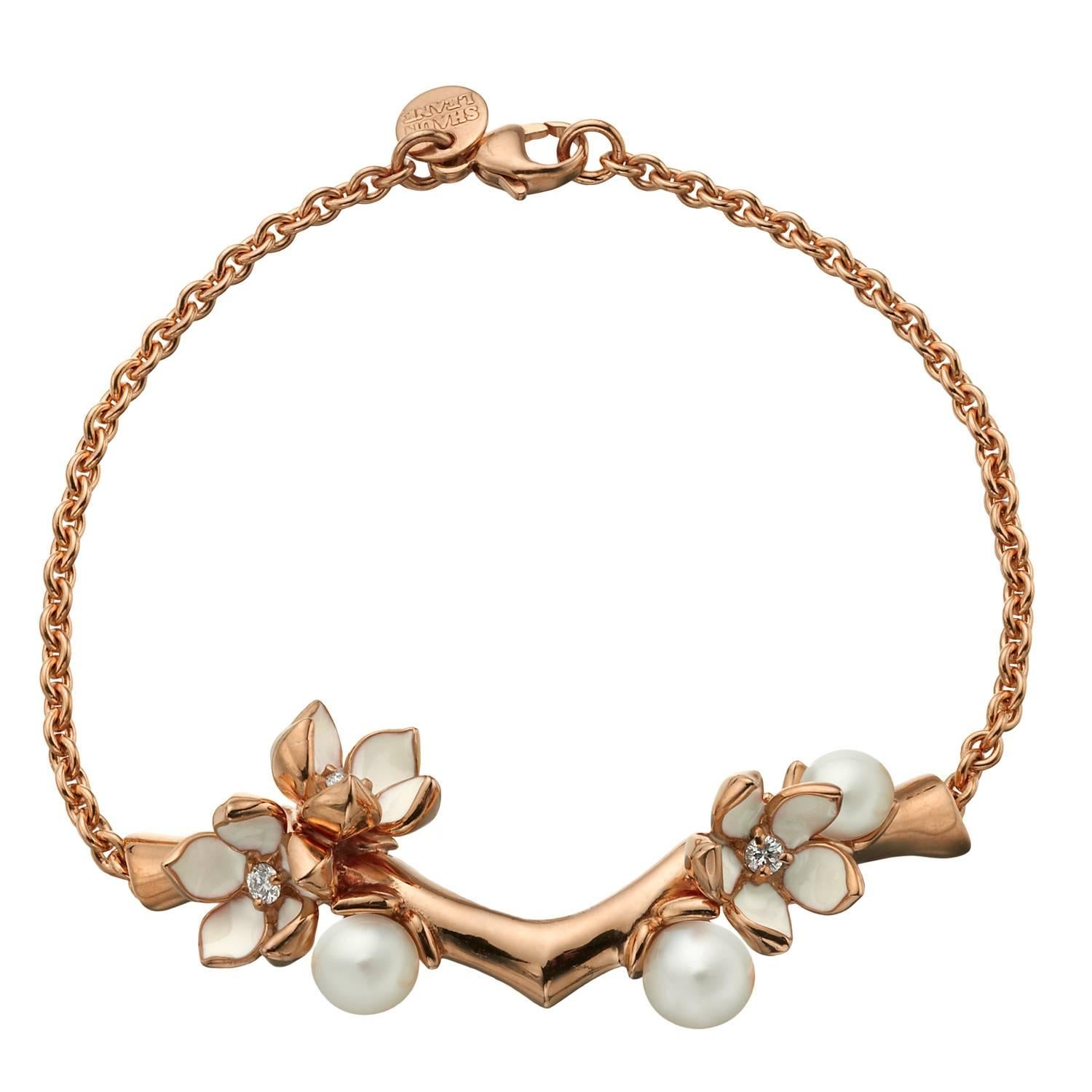 Shaun Leane Rose Gold Vermeil Branch Bracelet with Diamonds and Pearls For Sale
