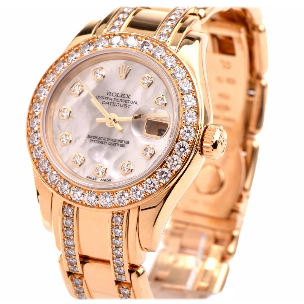 Rolex Lady's Yellow Gold Diamond Datejust Pearlmaster Wristwatch Ref 80298-74948