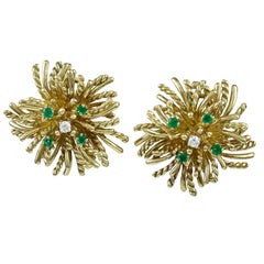 TIFFANY & CO. Anemone Emerald and Diamond Gold Ear Clips