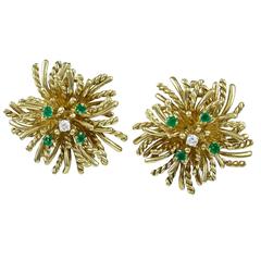 TIFFANY & CO. Anemone Emerald and Diamond Gold Ear Clips 10