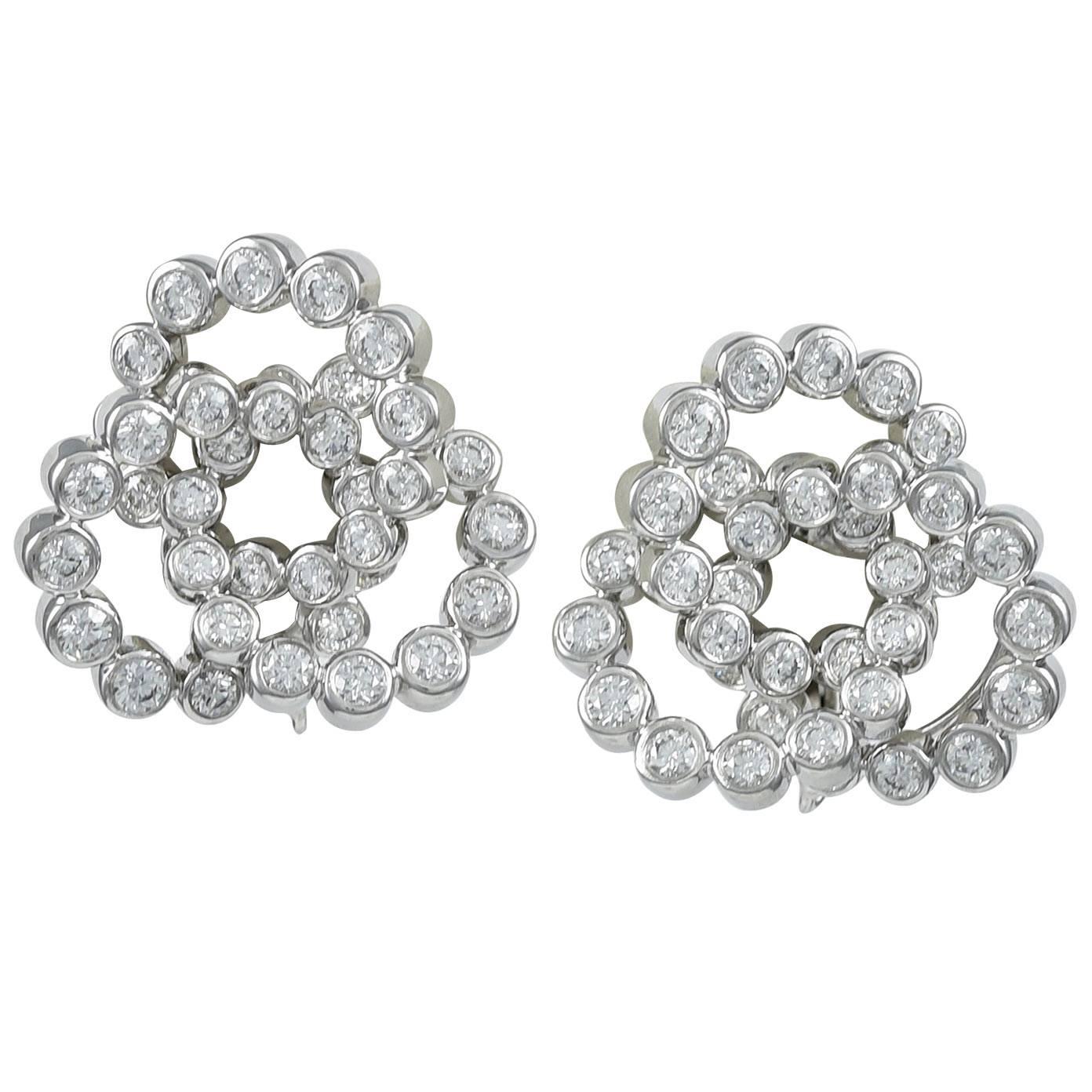 VERDURA Diamond and White Gold Trefoil Earrings