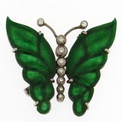 Jona Jadeite White Diamond 18k White Gold Butterfly Brooch