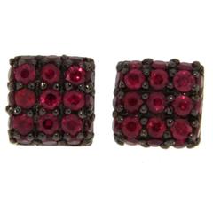 Jona Ruby Pavé Gold Square Stud Earrings 10