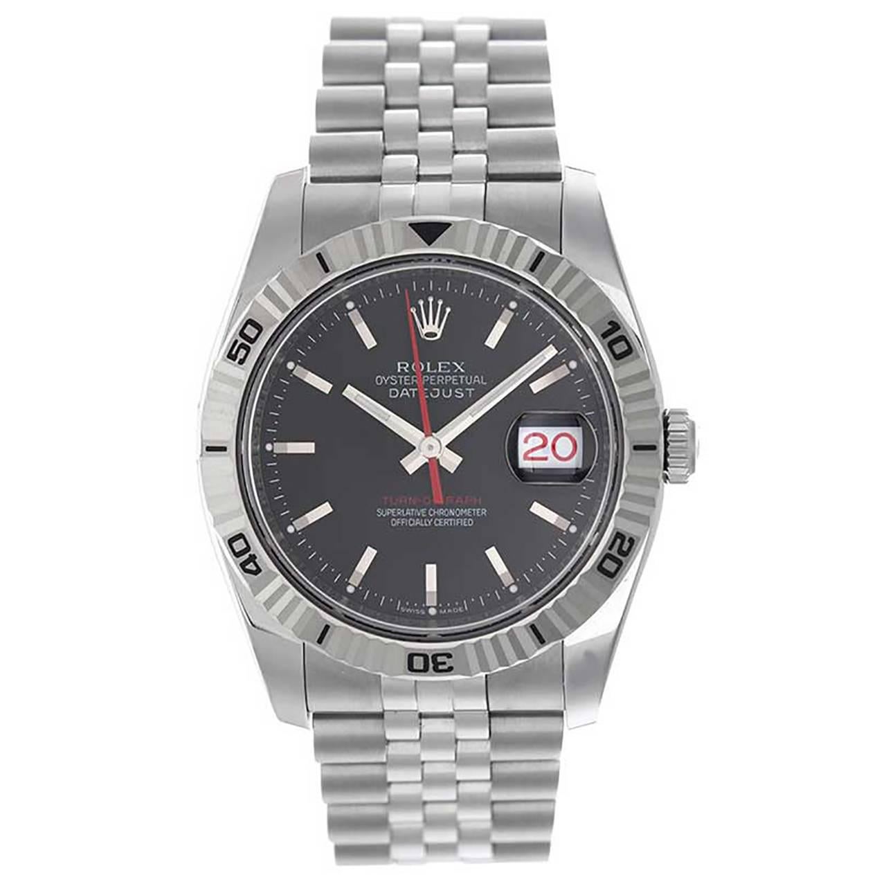 Rolex White Gold Stainless Steel Turnograph Datejust Automatic Wristwatch