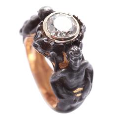 Antique Art Nouveau Silver Gold Ring