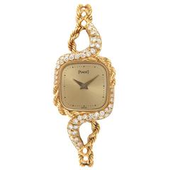 Retro Piaget Lady's Yellow Gold Diamond Mechanical Wristwatch