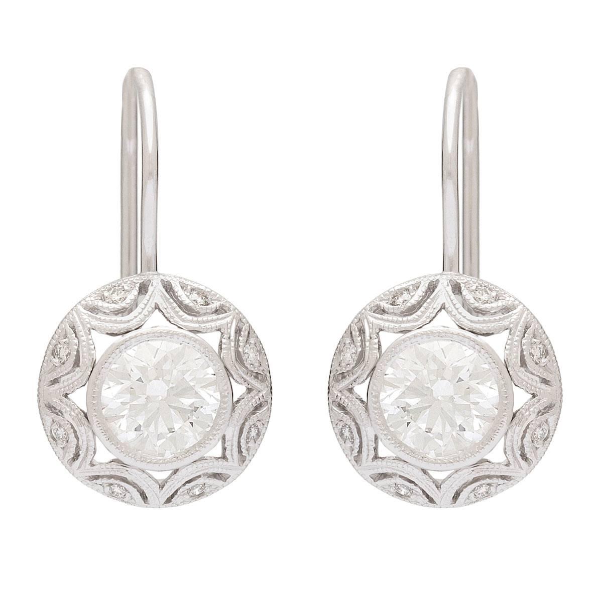 0.71 and 0.75 Carat GIA Certified Diamond Gold Drop Earrings