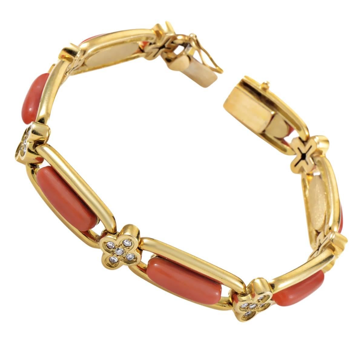 Coral Diamond Gold Bracelet