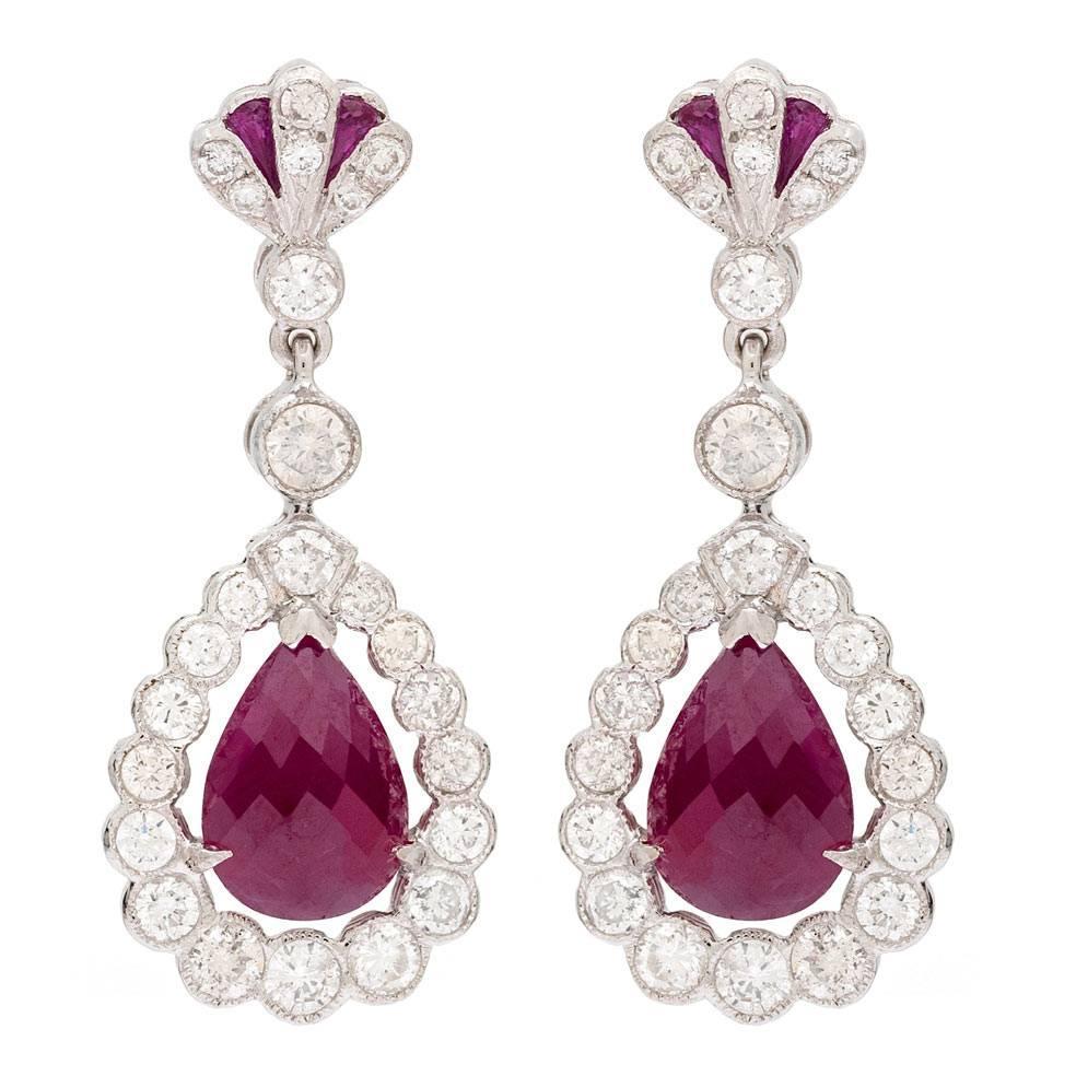 Burmese Ruby Gold Briolette Earrings For Sale at 1stdibs