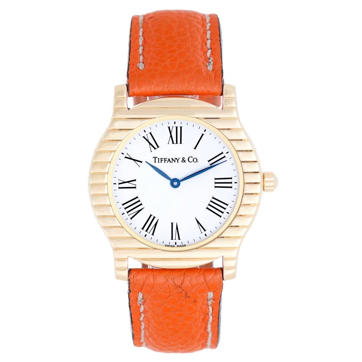 Tiffany & Co. Lady's Yellow Gold Orange Leather Band Quartz Wristwatch