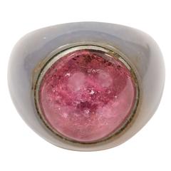 Sophisticated Mid-Century Modernist Hardstone and Pink Tourmaline Ring 11