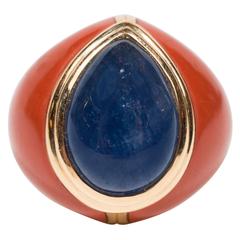 Mid Century Modernist Sapphire Jasper Gold Ring 8