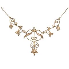 Pearl and 14k Yellow Gold Necklace - Art Nouveau - Antique Circa 1900 8