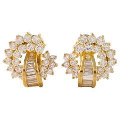 1980s Jose Hess Diamond Gold Cluster Earrings 