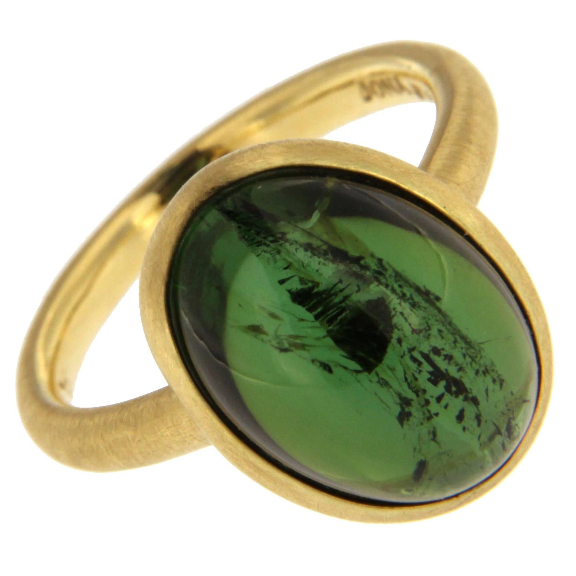 Jona Green Tourmaline 18 Karat Yellow Gold Ring In New Condition In Torino, IT