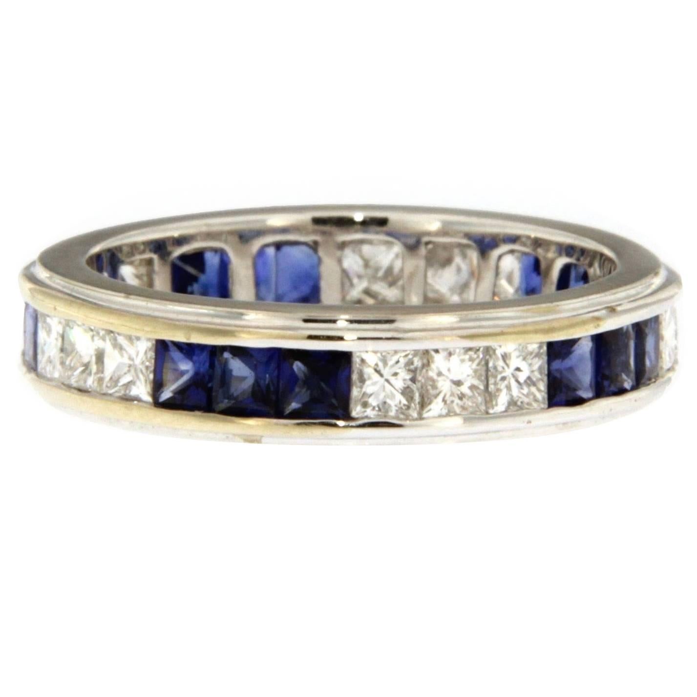Jona Blue Sapphire Diamond White Gold Band Ring