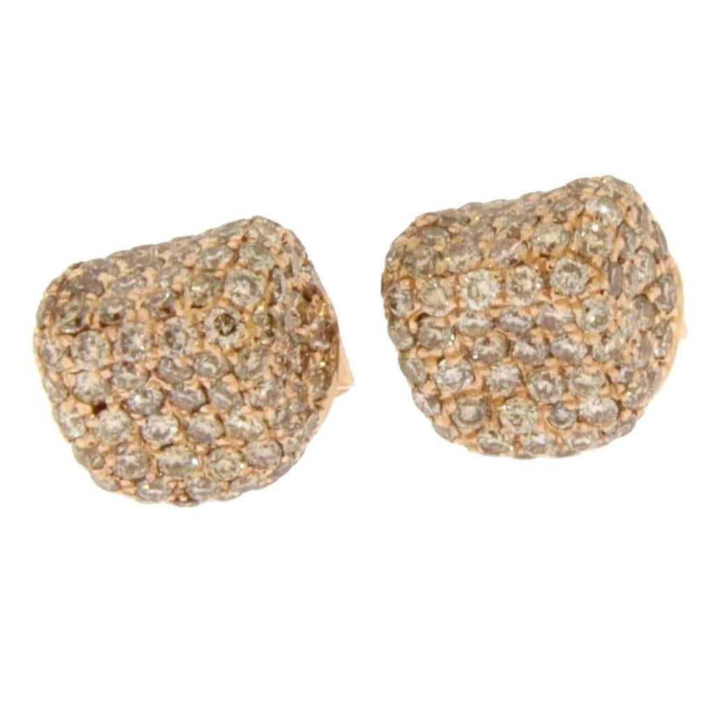 Jona Brown Diamond 18 Karat Pink Gold Stud Earrings