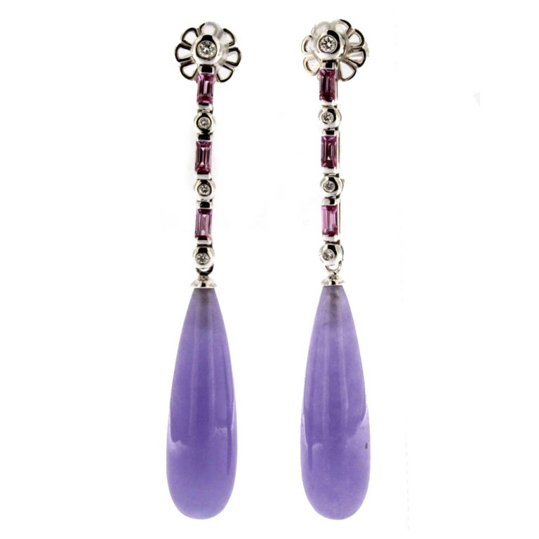 Jona Lavender Jadeite Jade Tourmaline White Diamond 18 Karat Gold Drop