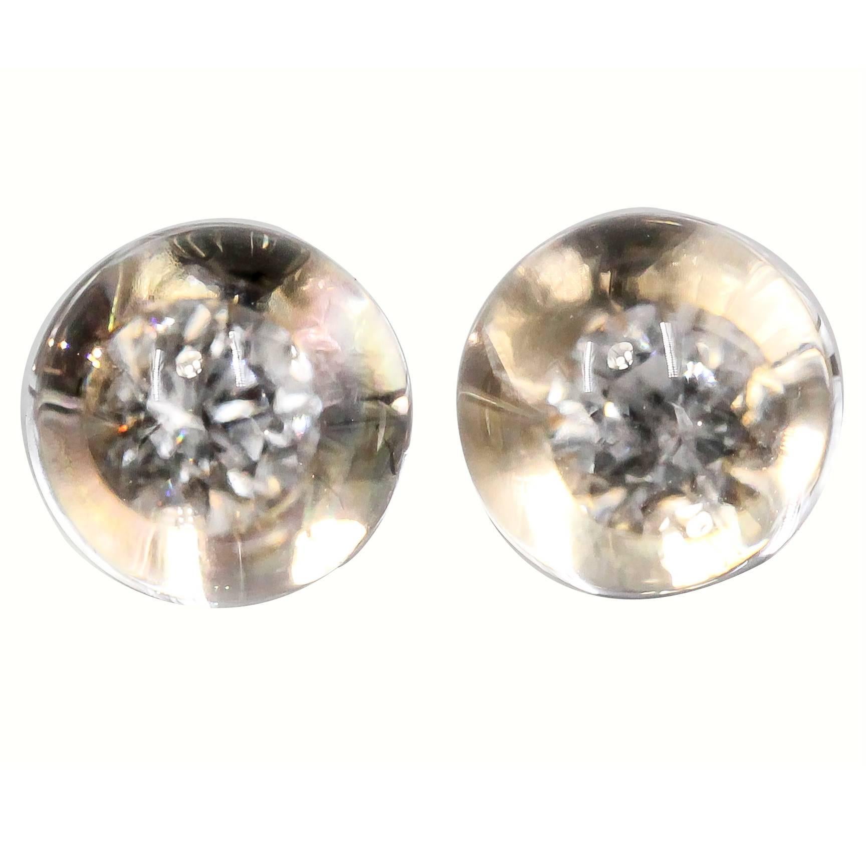 Mauboussin Rock Crystal Diamond Gold Stud Earrings