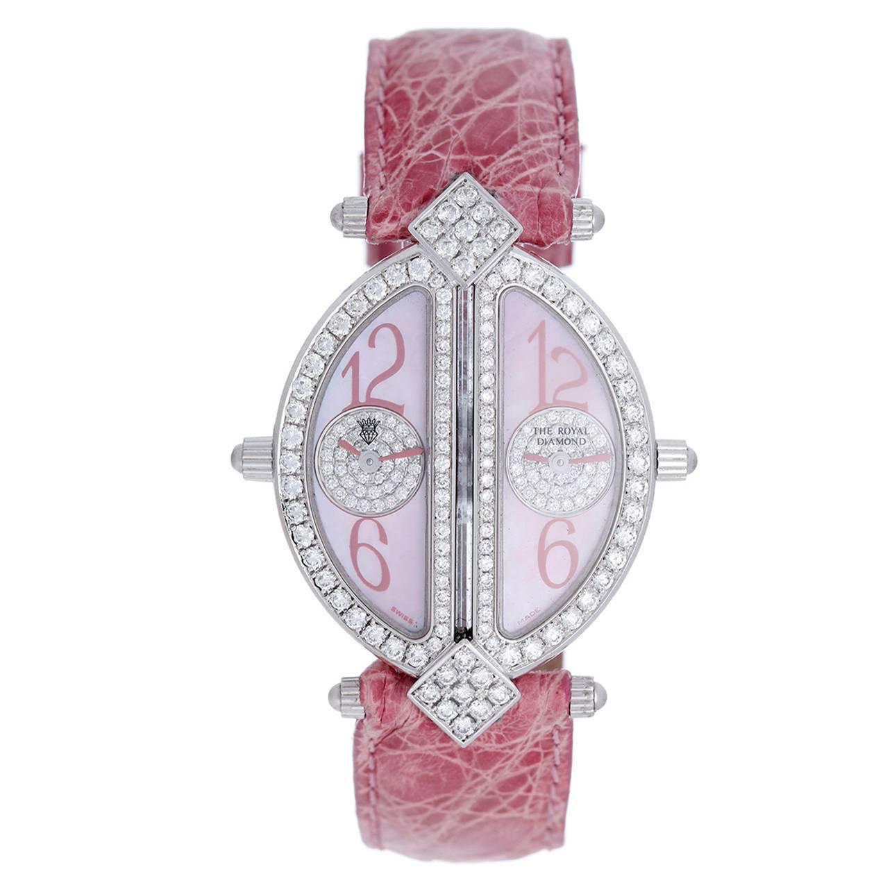 Chatila Lady's White Gold "The Royal Diamond Double Lady" Dual Time Wristwatch