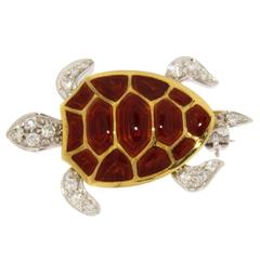Jona Enamel Diamond Gold Turtle Brooch 3