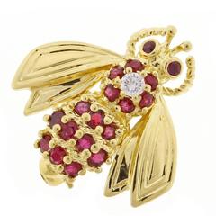 Tiffany & Co. Ruby Diamond Gold Bee Pin Brooch