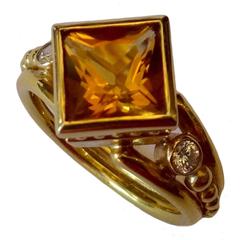 Citrine Princess Cut Diamond Gold Ring