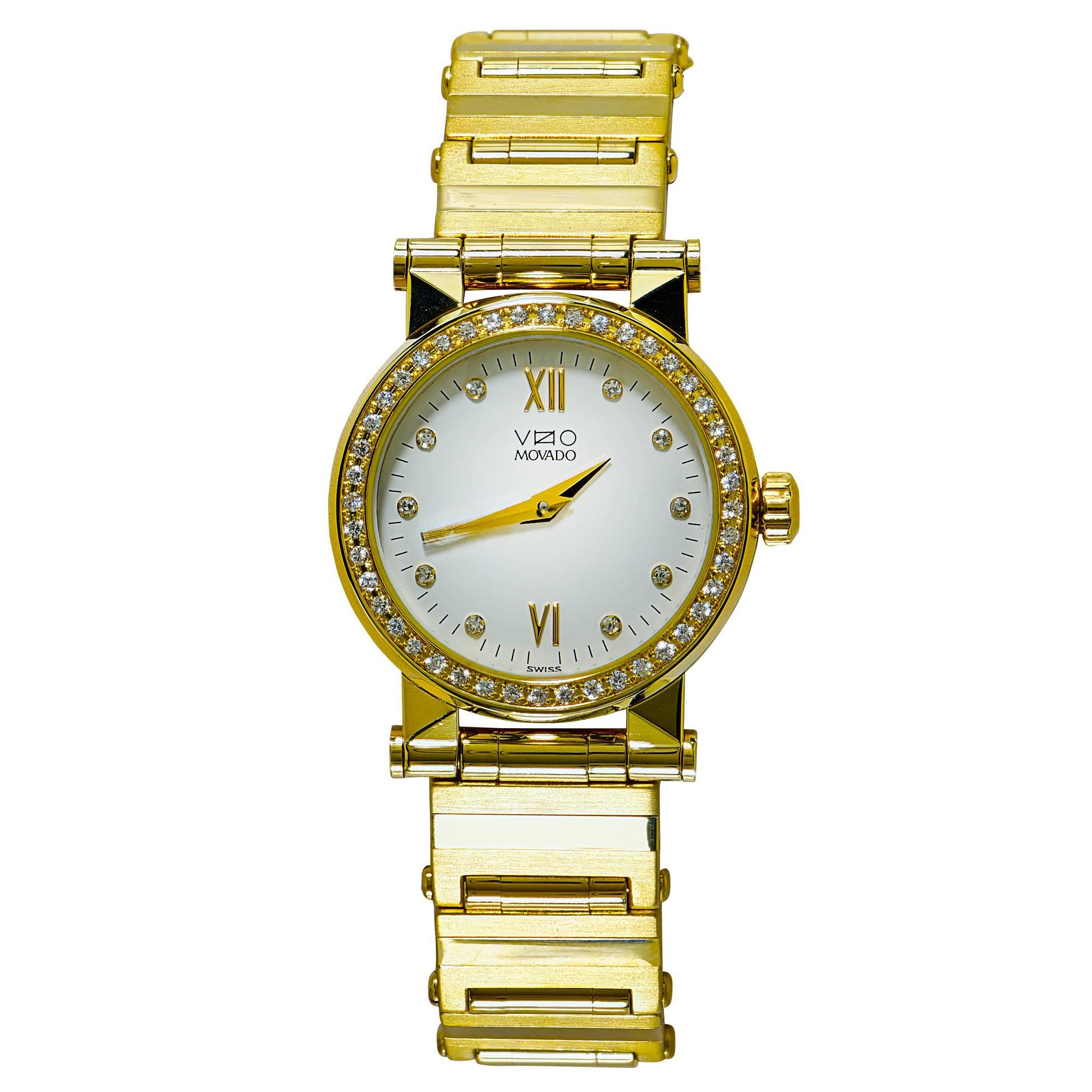 Movado Yellow Gold Diamond Vizio Wristwatch