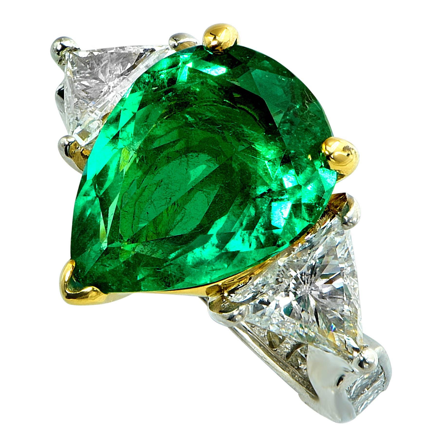 4.34 Carat Emerald Diamond Platinum Ring